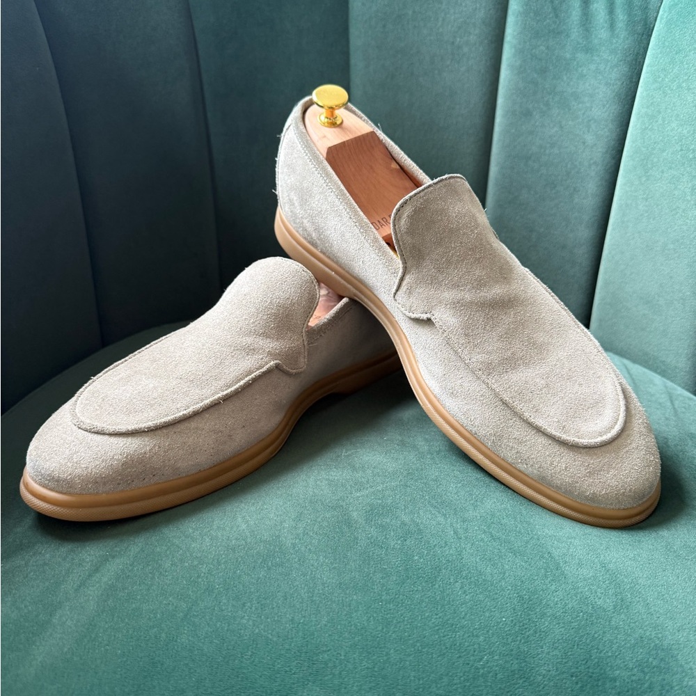 Eleventy Gray Suede Moc Toe Loafers